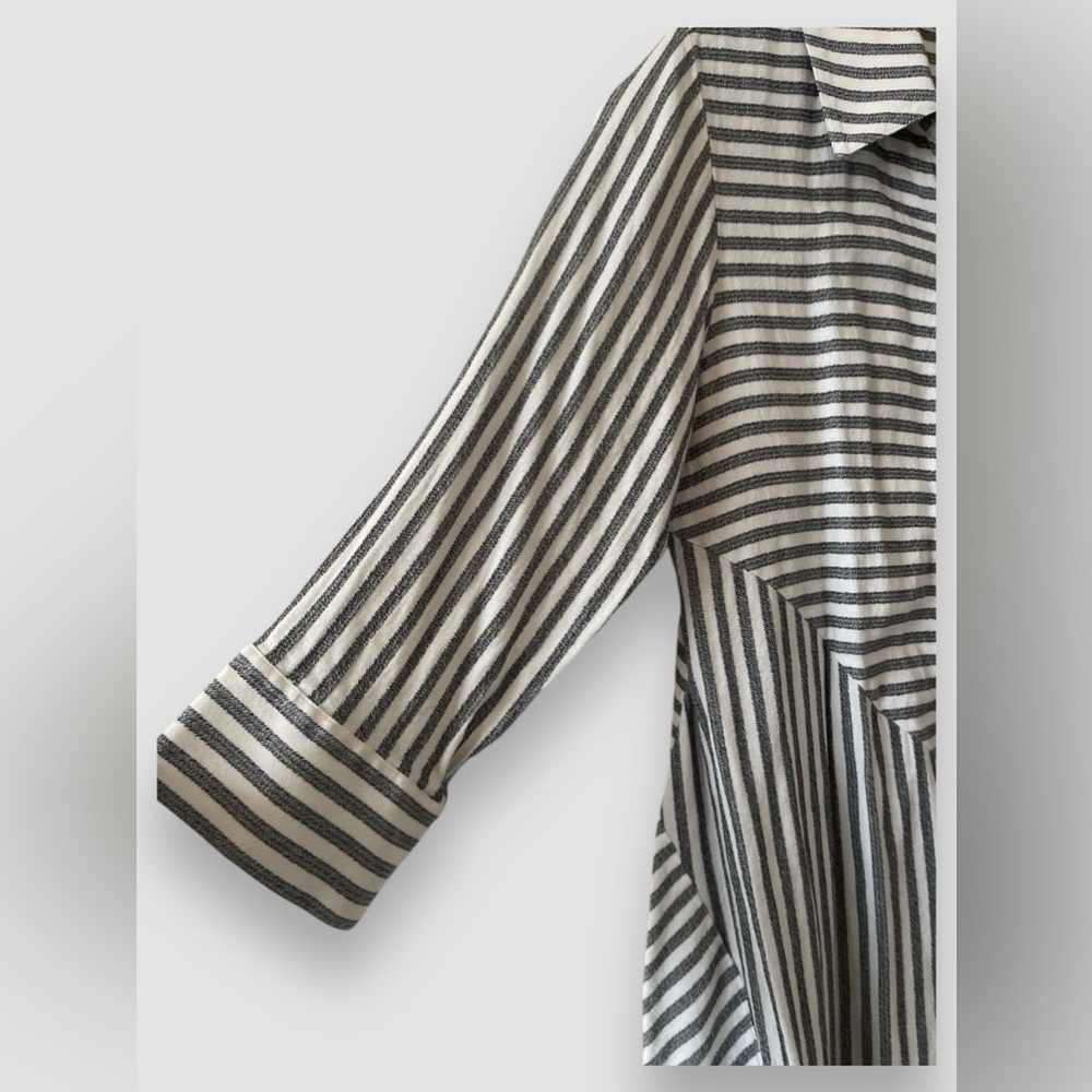 Soft Surroundings Womens Asymmetrical Striped Shirt Tunic Top Lagenlook Gray L - Picture 3 of 12